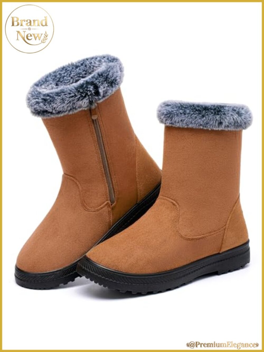 Fur Lined Mid Calf Snow Boots Waterproof Faux Suede Winter Boots